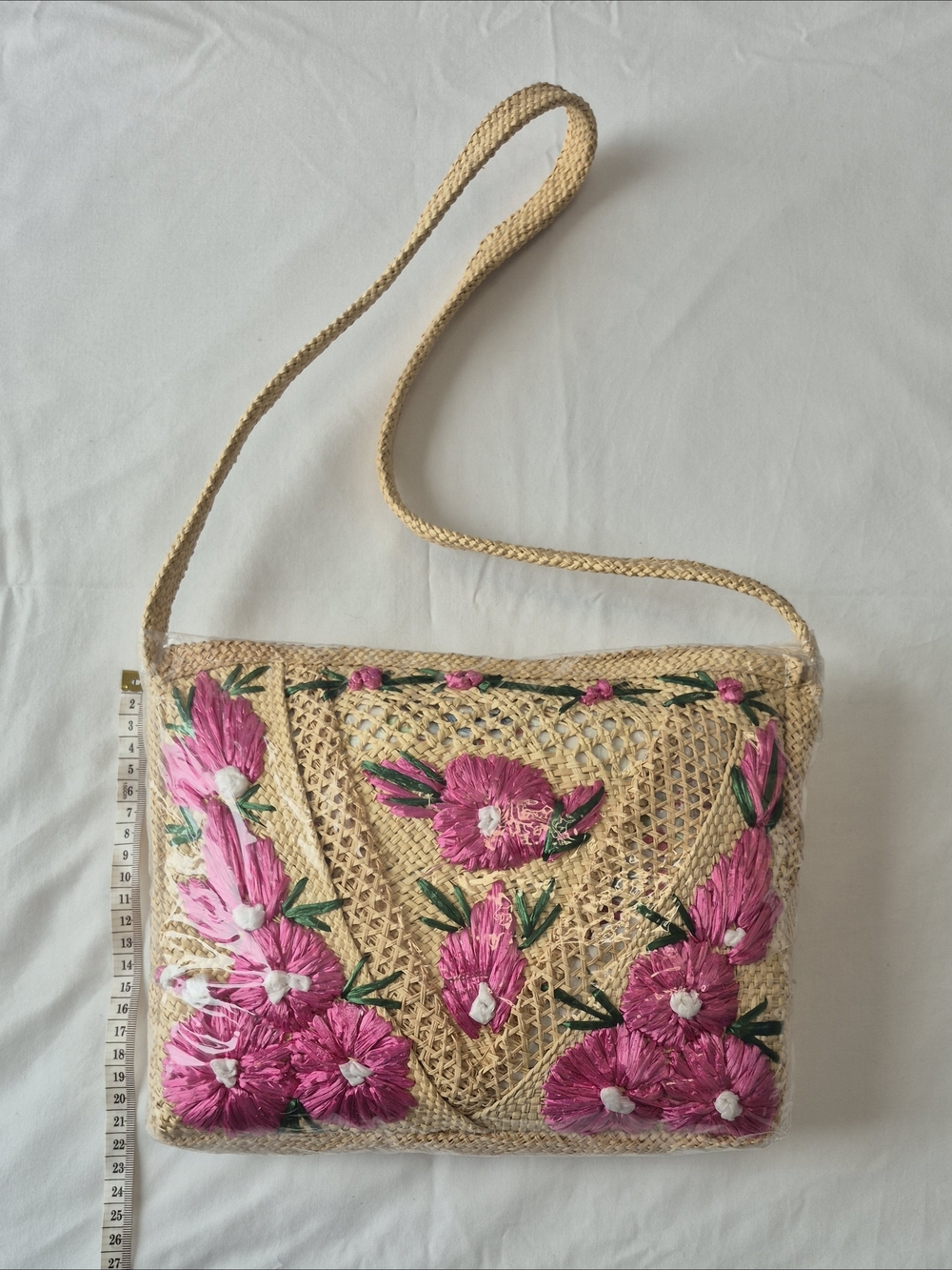 Jamaica Handmade Woven Straw Crossbody Bag Pink Floral Boho Beach - Picture 4 of 9